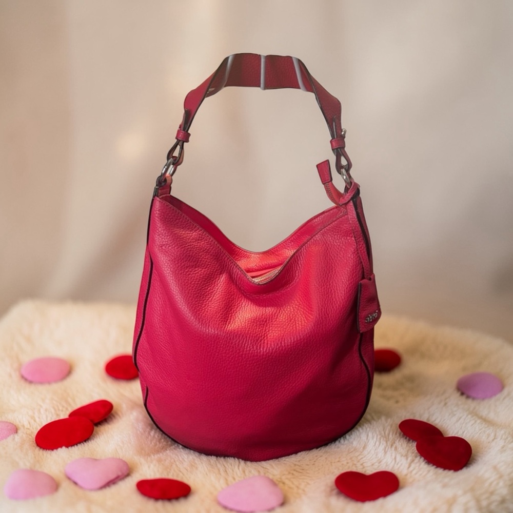 ABRO Vibrant Hot Pink Pebble Leather Hobo Bag
